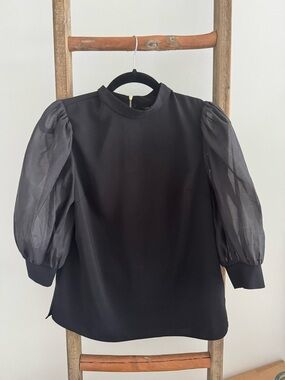 Ted Baker Black Sheer-Puff Sleeve Blouse